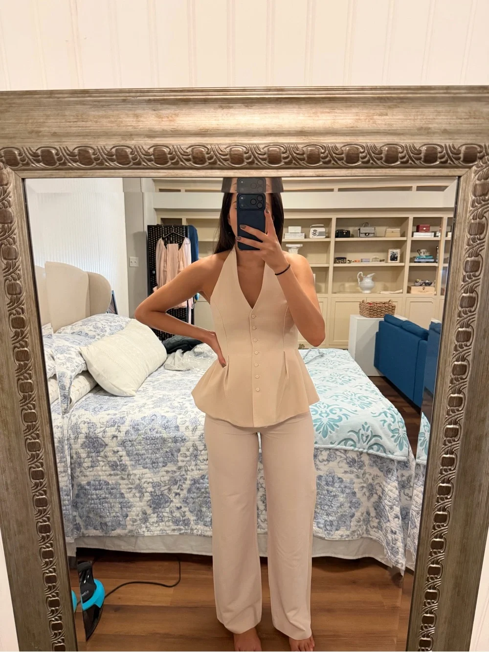 Mango Pale Pink Wide-Leg Vest Top and Trousers